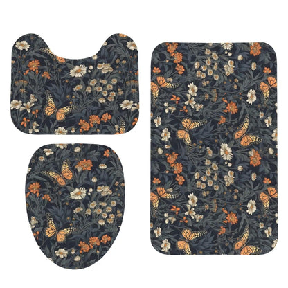 Monarch Butterfly Floral Shower Curtain, Dark Cottagecore Botanical Bath Decor