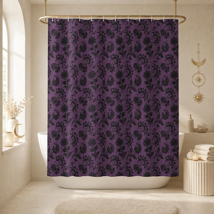 Purple Damask Shower Curtain, Gothic Baroque Bath Decor, Victorian Floral Style