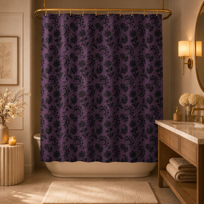 Purple Damask Shower Curtain, Gothic Baroque Bath Decor, Victorian Floral Style