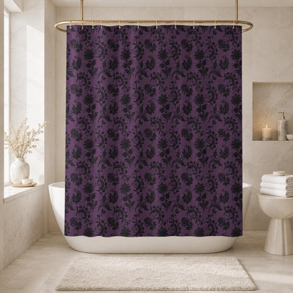 Purple Damask Shower Curtain, Gothic Baroque Bath Decor, Victorian Floral Style