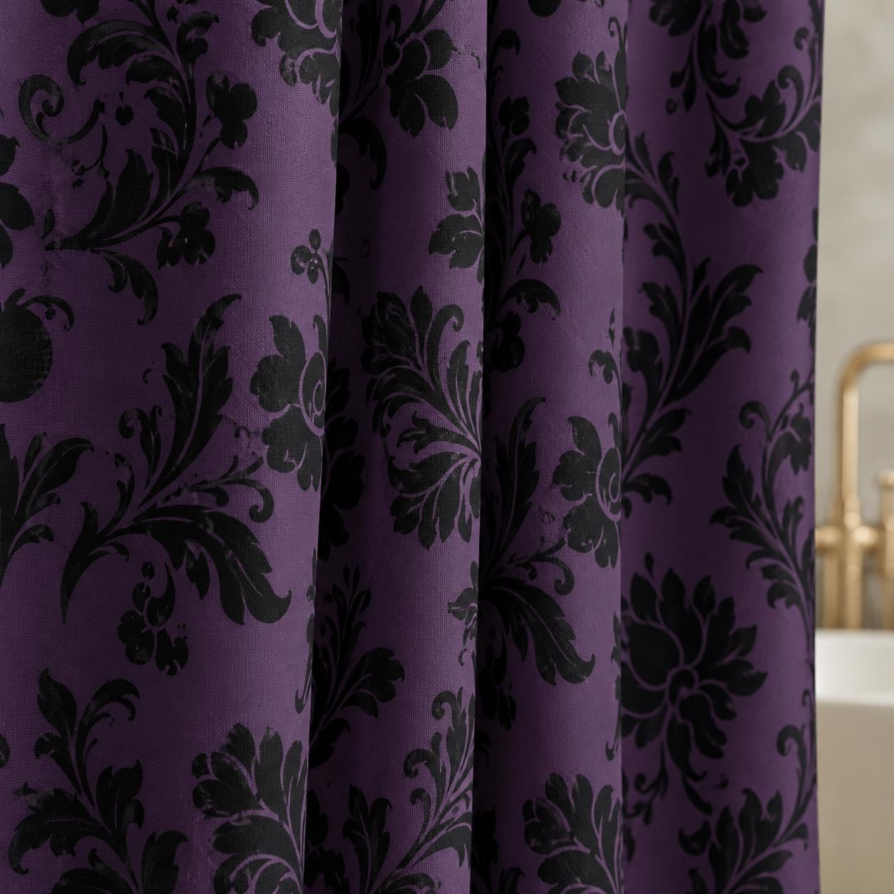 Purple Damask Shower Curtain, Gothic Baroque Bath Decor, Victorian Floral Style