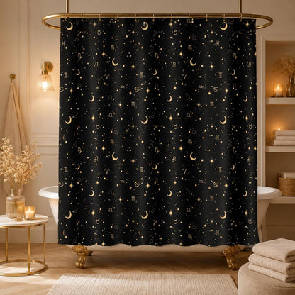 Celestial Zodiac Shower Curtain, Astrology Moon Star Bathroom Decor