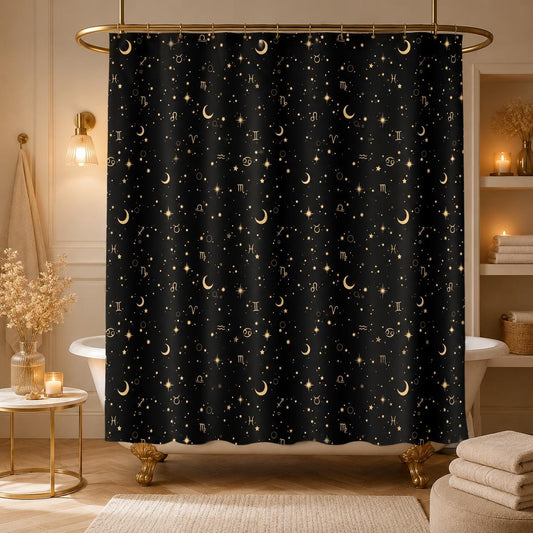 Celestial Zodiac Shower Curtain, Astrology Moon Star Bathroom Decor
