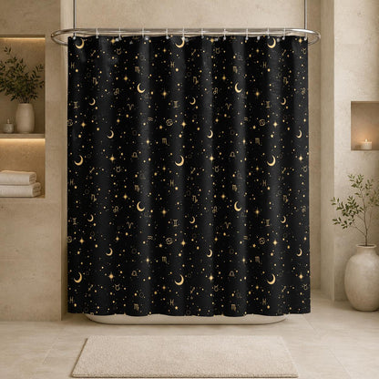Celestial Zodiac Shower Curtain, Astrology Moon Star Bathroom Decor