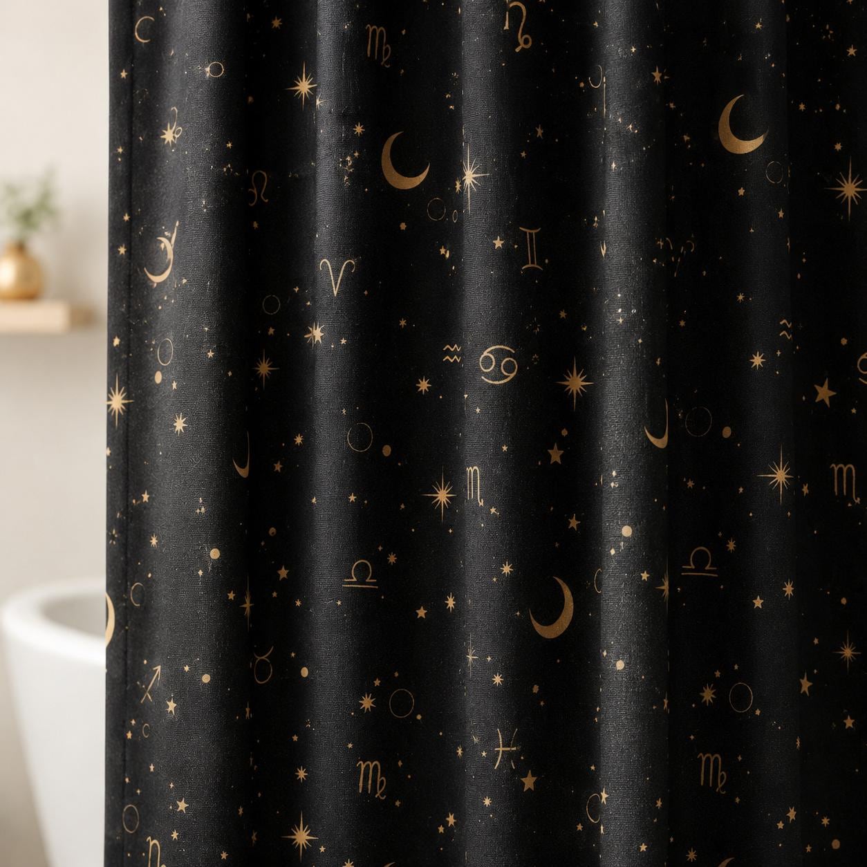 Celestial Zodiac Shower Curtain, Astrology Moon Star Bathroom Decor