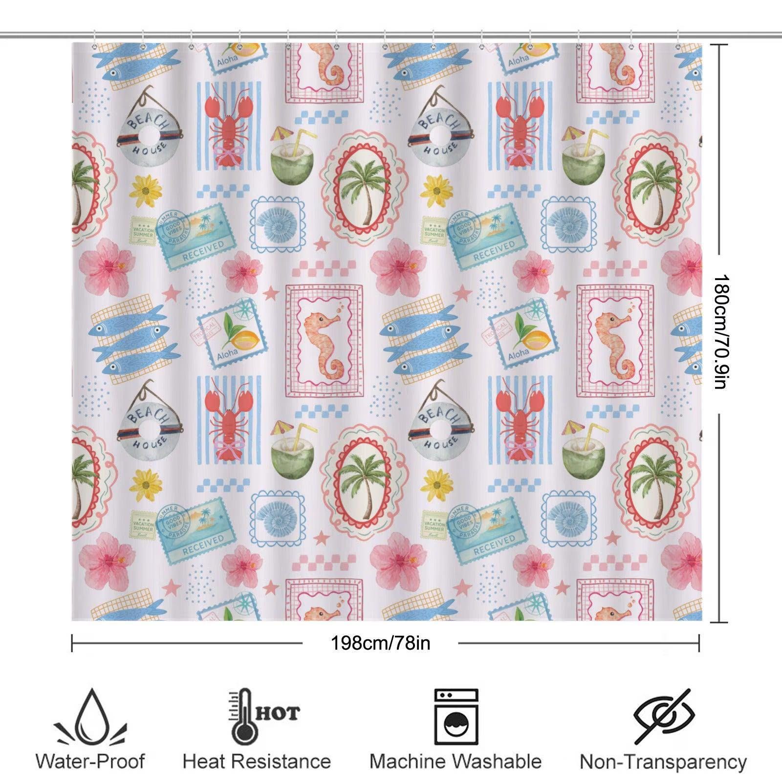 11Coastal Bathroom Rug Set, Tropical Beach Bath Mat and Toilet Cover, Seahorse Fish Print Restroom Decor, Vacation House Accent