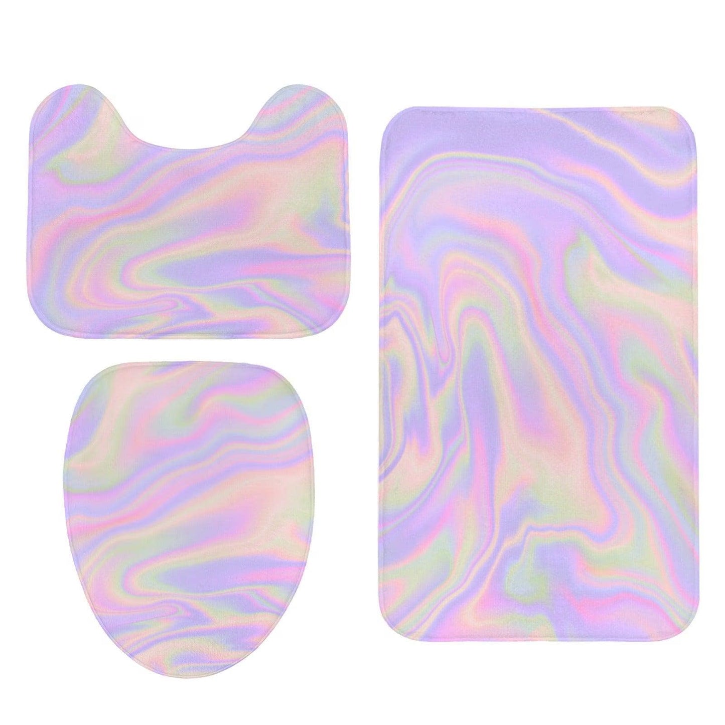 Holographic Shower Curtain, Pastel Abstract Lavender Pink Bath Decor, Y2K Iridescent Accent