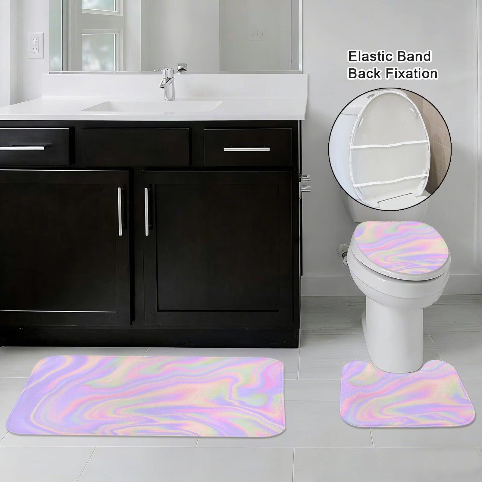 Holographic Shower Curtain, Pastel Abstract Lavender Pink Bath Decor, Y2K Iridescent Accent