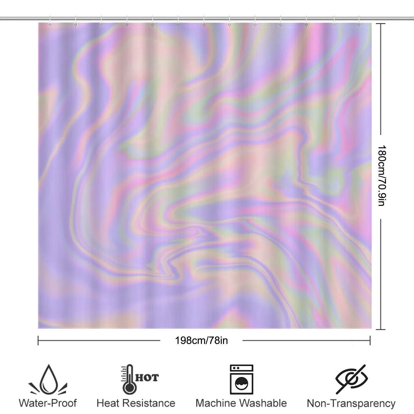 Holographic Pastel Marble Bath Mat Set, Iridescent Lavender 3-Piece Bathroom Rug