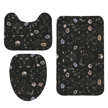 Dark Academia Floral Bathroom Rug Set, Vintage Botanical Bath Mats, Cottagecore Toilet Decor