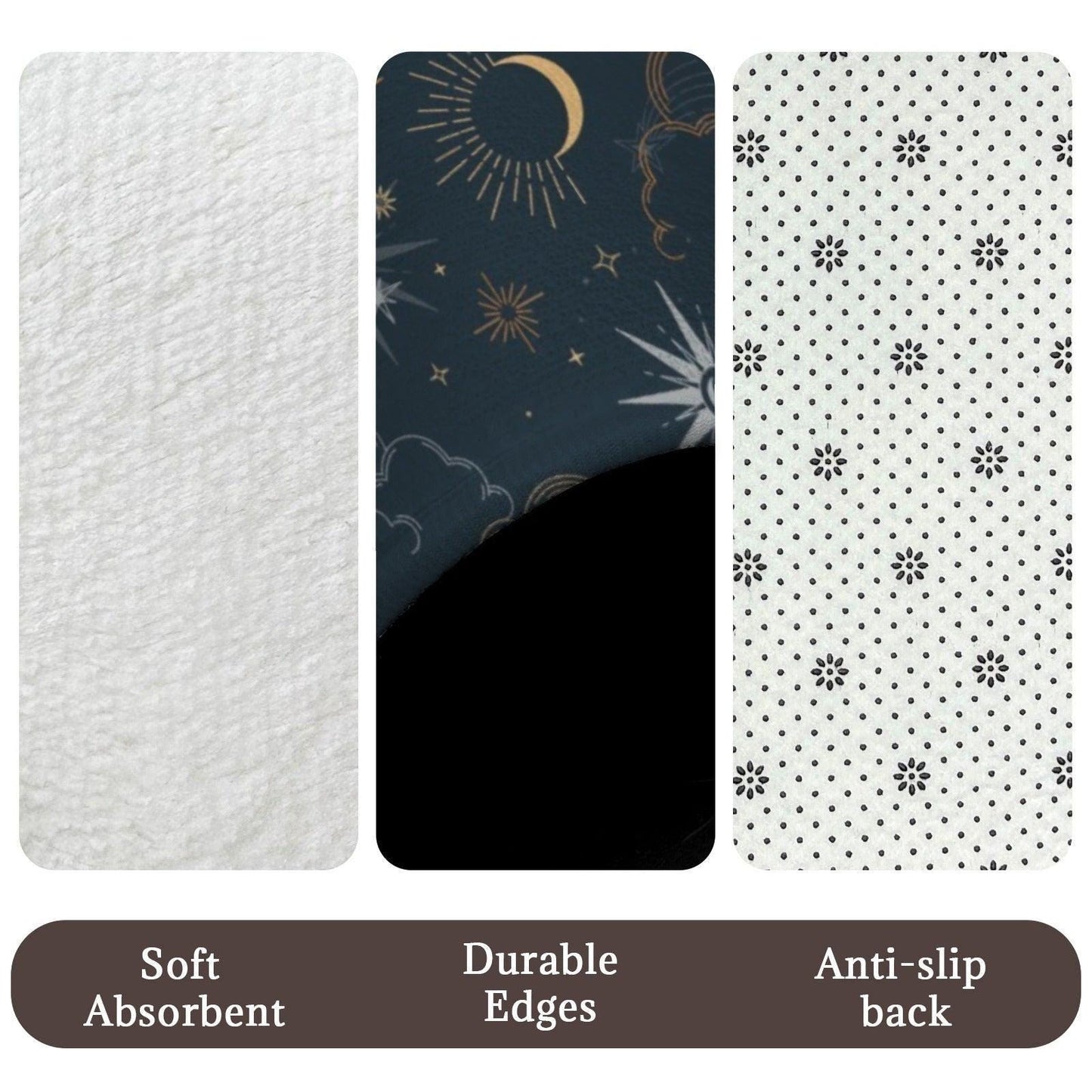 Sun Moon Bathroom Rug Set, Navy Gold Celestial Astrology Bath Mat Trio