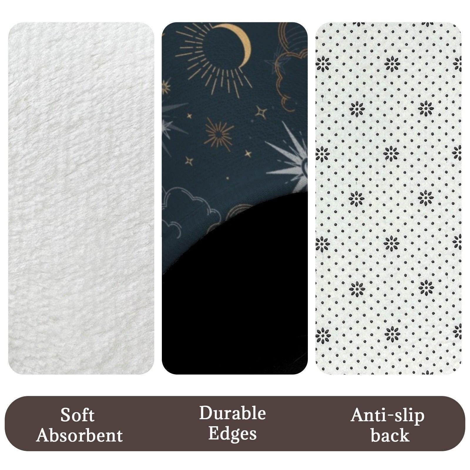 Sun Moon Bathroom Rug Set, Navy Gold Celestial Astrology Bath Mat Trio
