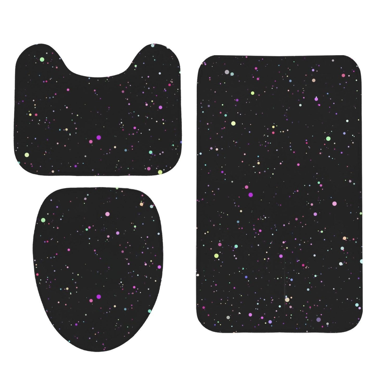 Black Galaxy Bath Mat Set, Cosmic Space Toilet Rug Trio, Celestial Bathroom Decor
