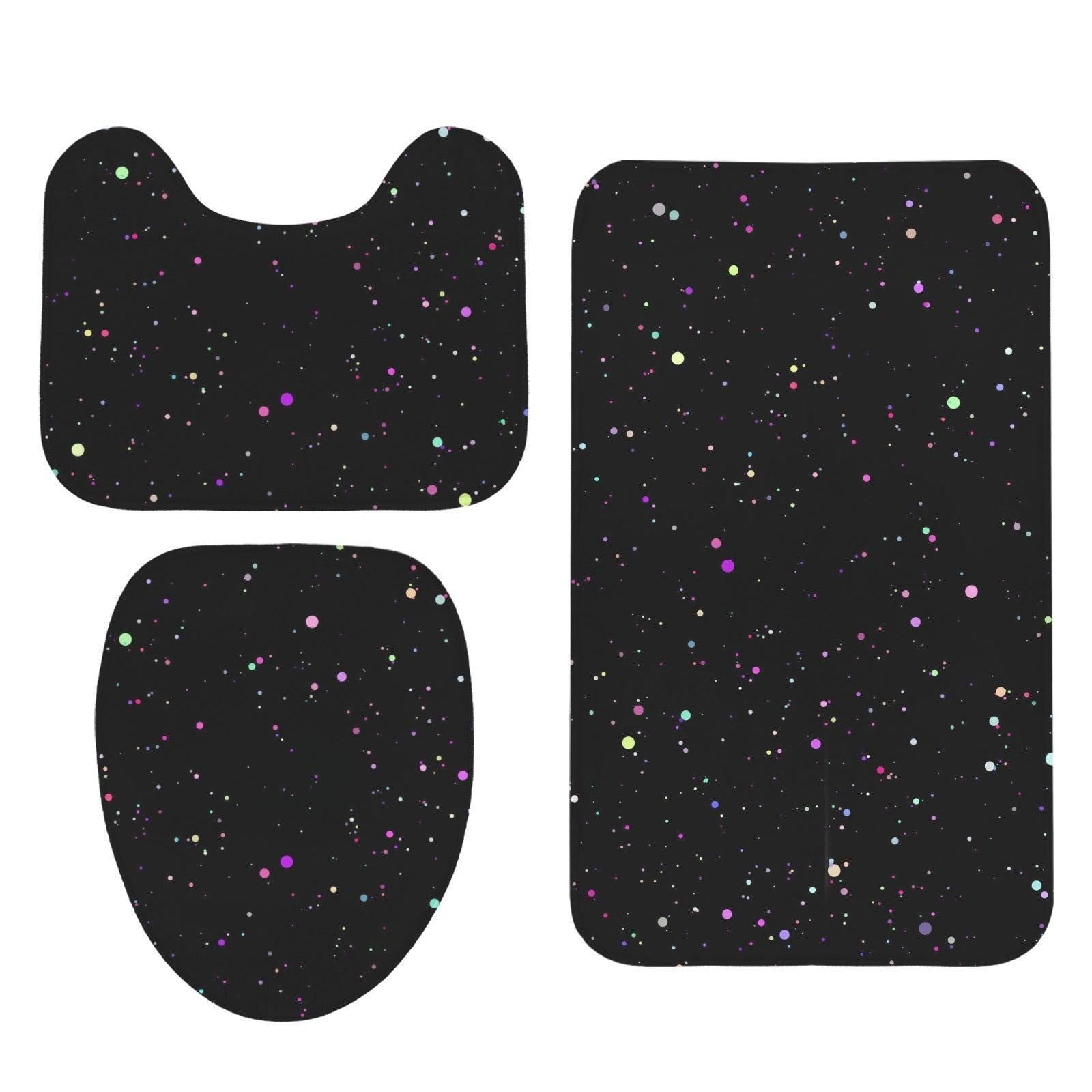 Black Galaxy Bath Mat Set, Cosmic Space Toilet Rug Trio, Celestial Bathroom Decor