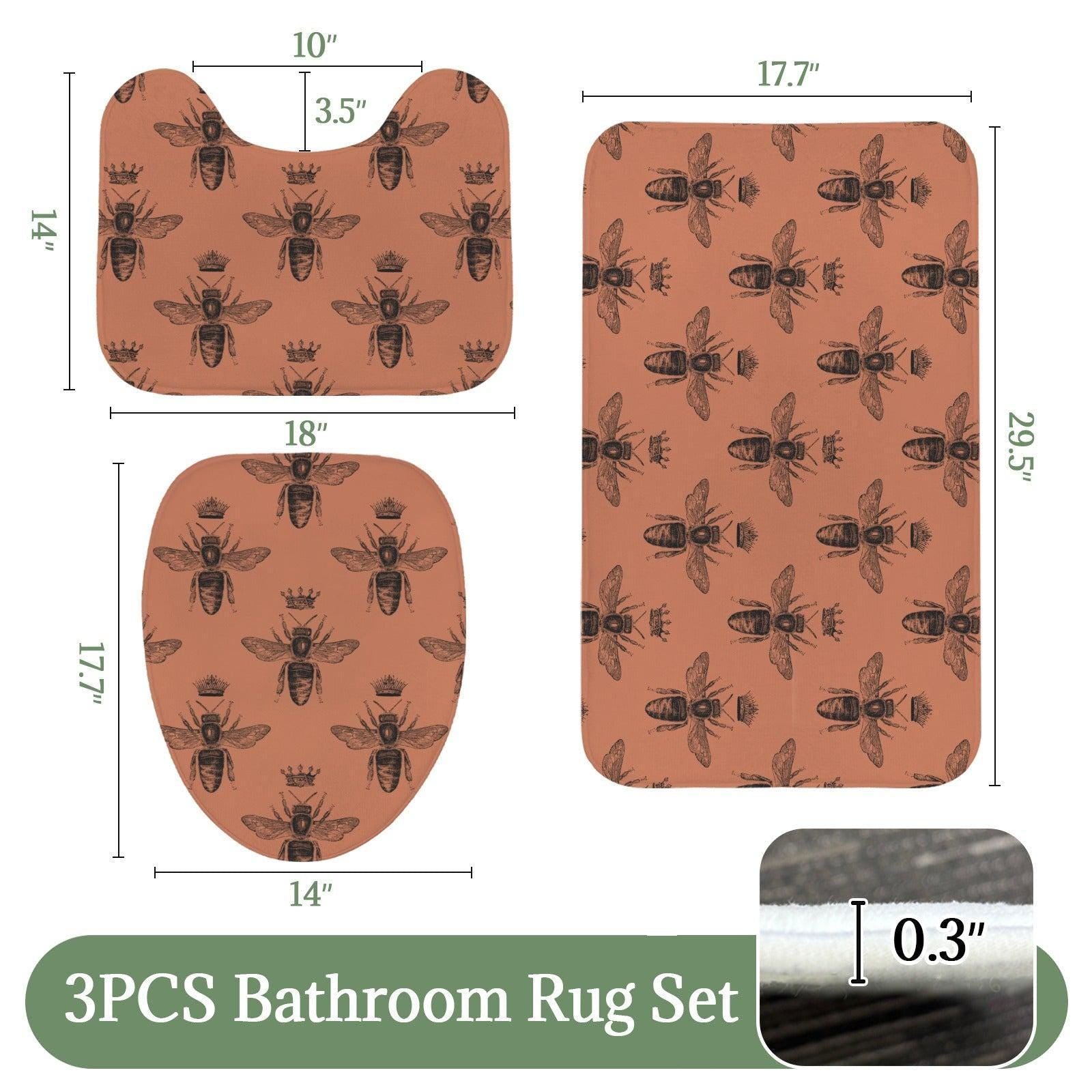 Queen Bee Terracotta Bath Mat Set, Vintage Insect Cottagecore Bathroom Rug