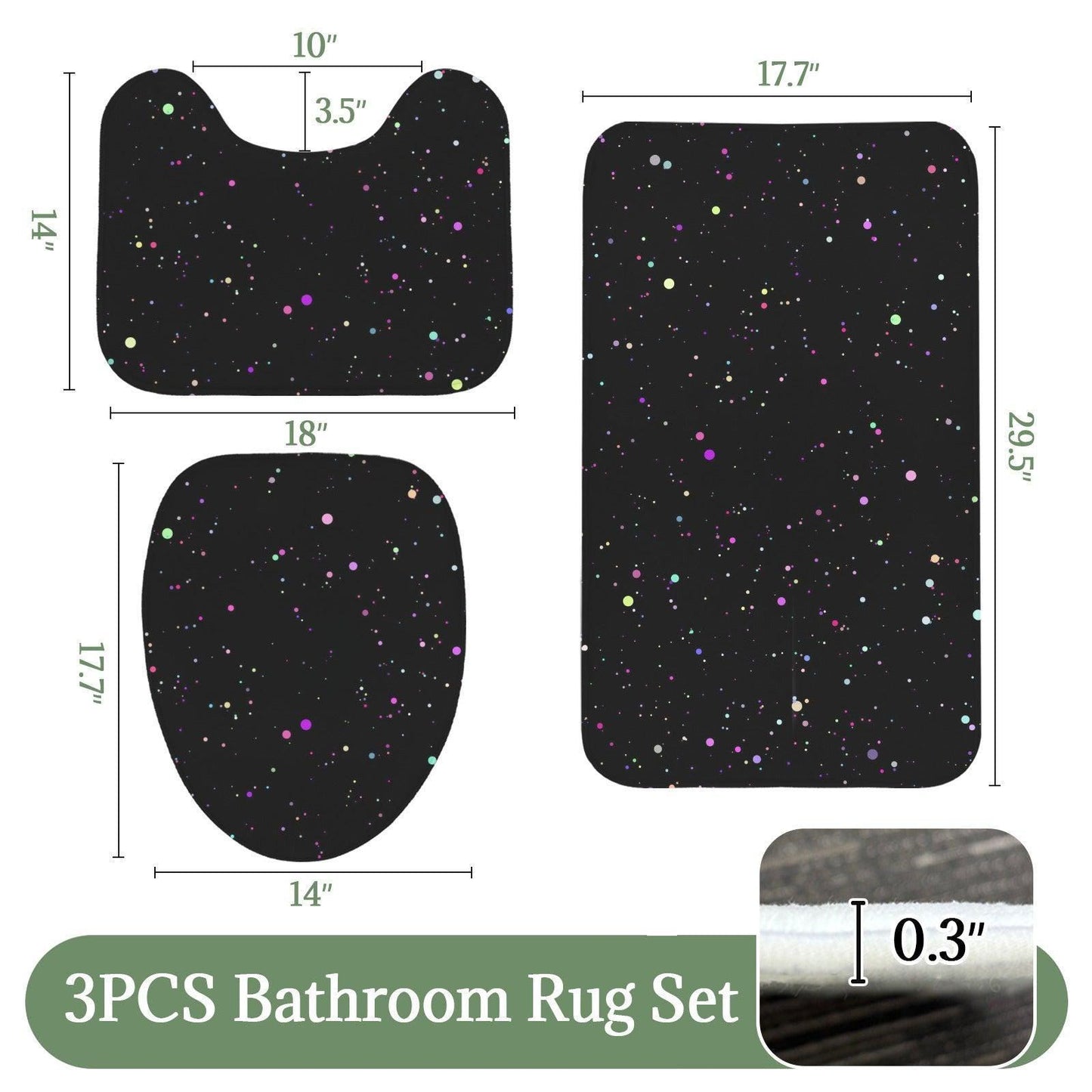 Black Galaxy Bath Mat Set, Cosmic Space Toilet Rug Trio, Celestial Bathroom Decor
