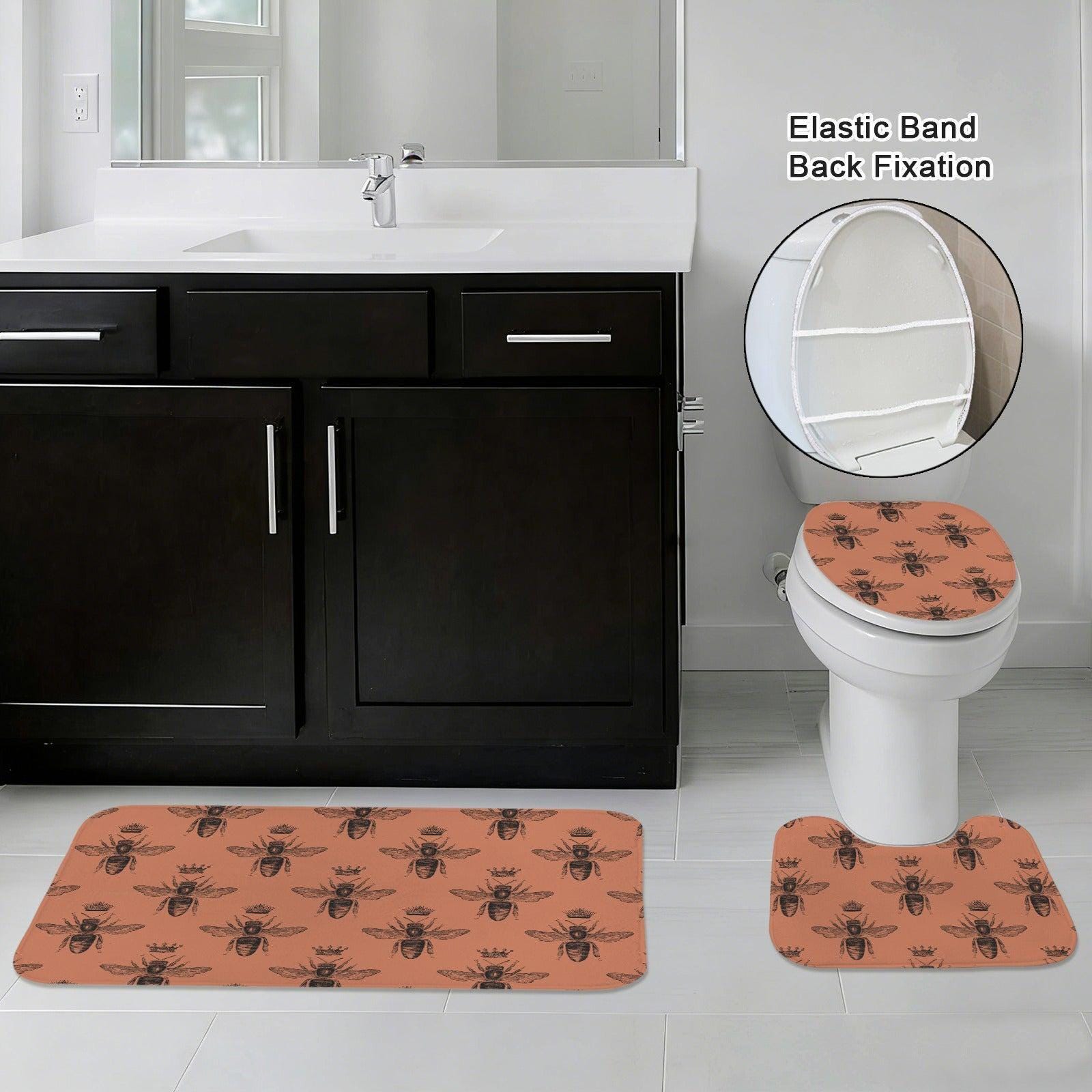Queen Bee Terracotta Bath Mat Set, Vintage Insect Cottagecore Bathroom Rug