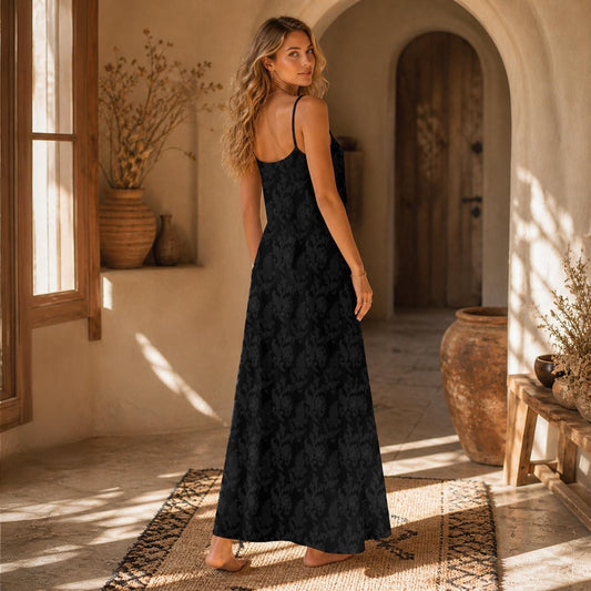 Black Damask Maxi Dress, Dark Academia Cami Gown, Victorian Baroque Style