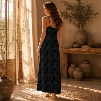 Black Damask Maxi Dress, Dark Academia Cami Gown, Victorian Baroque Style