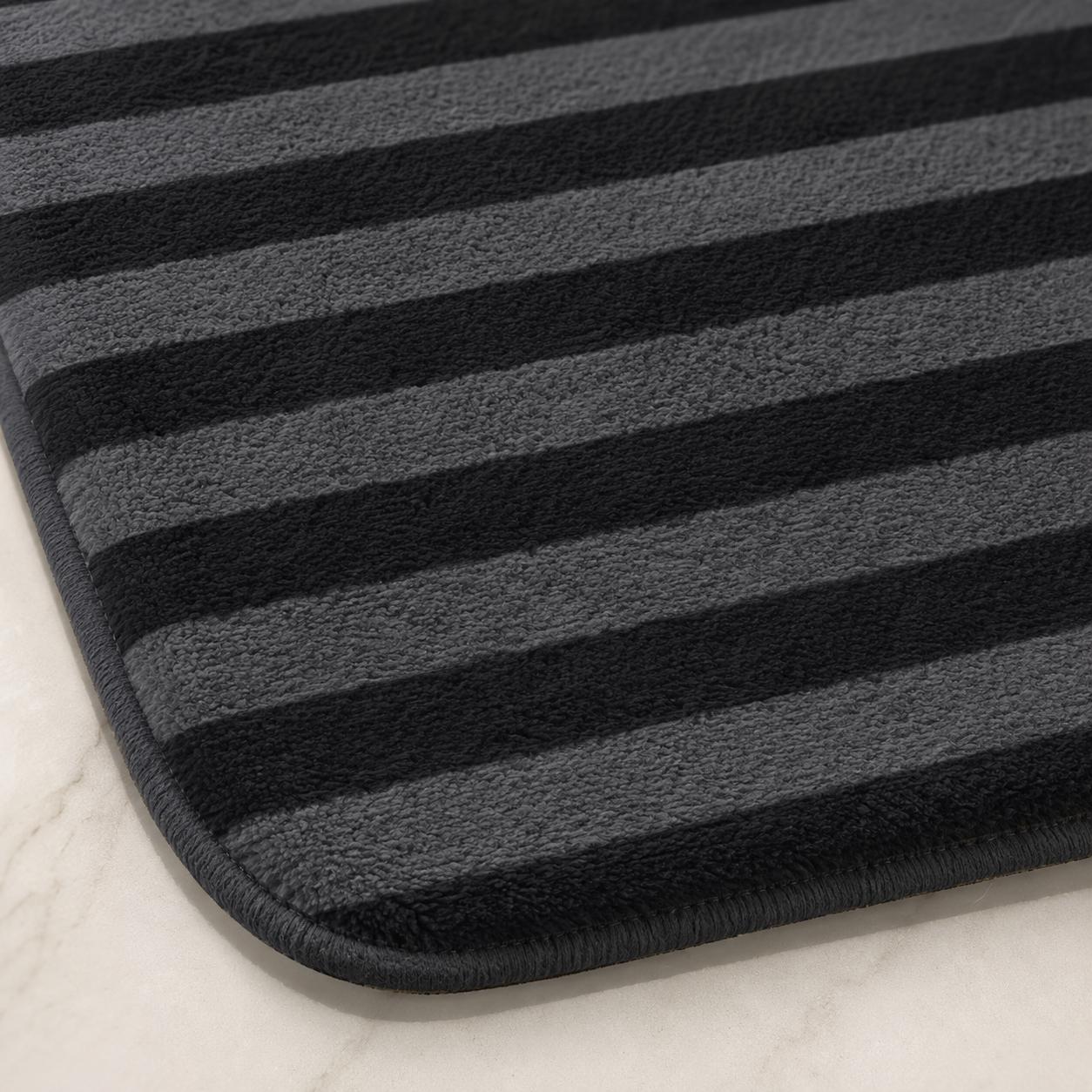 Black Gray Striped Bath Mat Set, Toilet Lid Cover, Contour Rug, Monochrome Decor