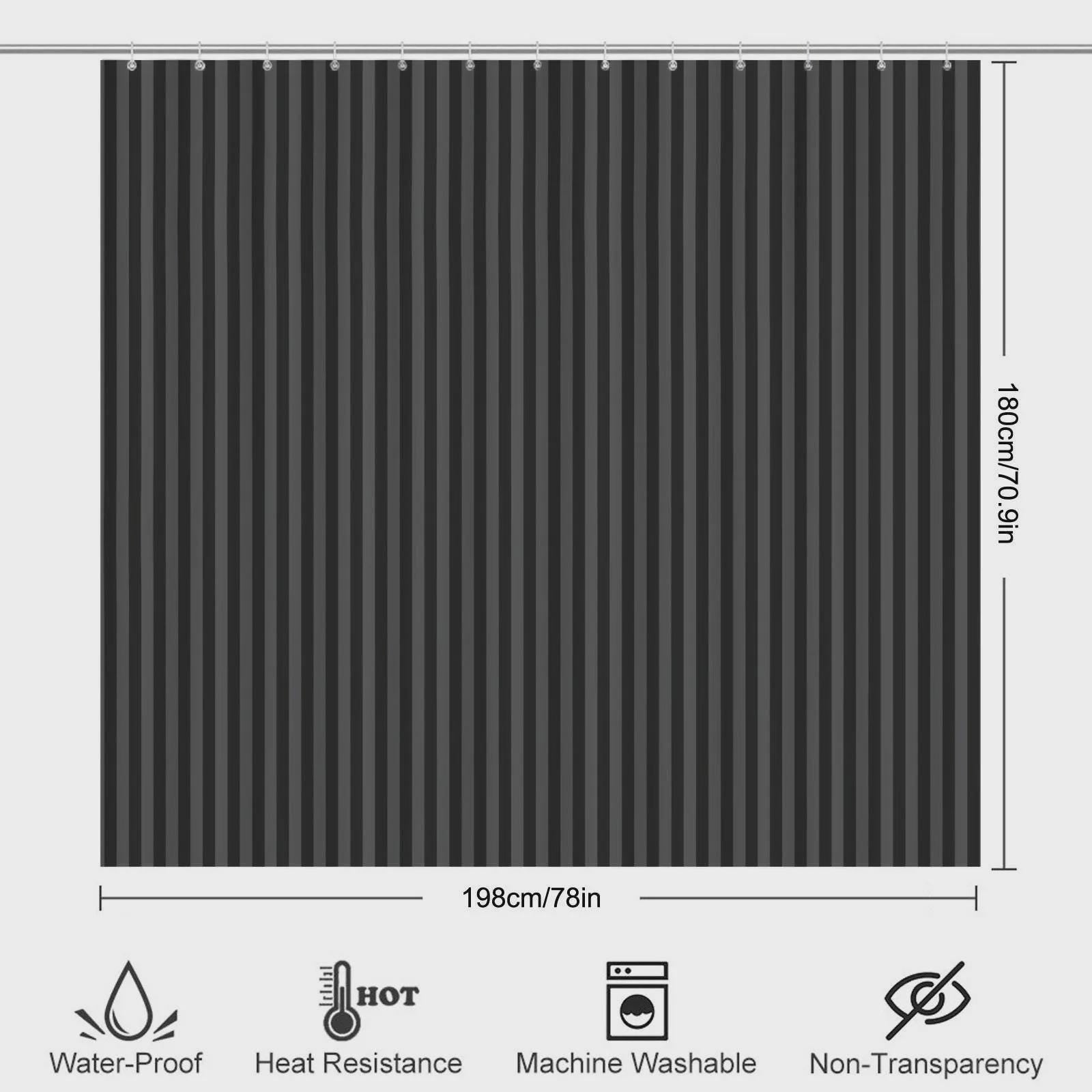 Black Gray Striped Bath Mat Set, Toilet Lid Cover, Contour Rug, Monochrome Decor