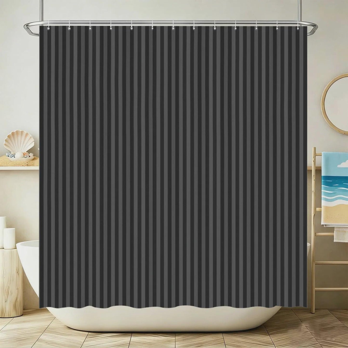 Black Gray Striped Bath Mat Set, Toilet Lid Cover, Contour Rug, Monochrome Decor