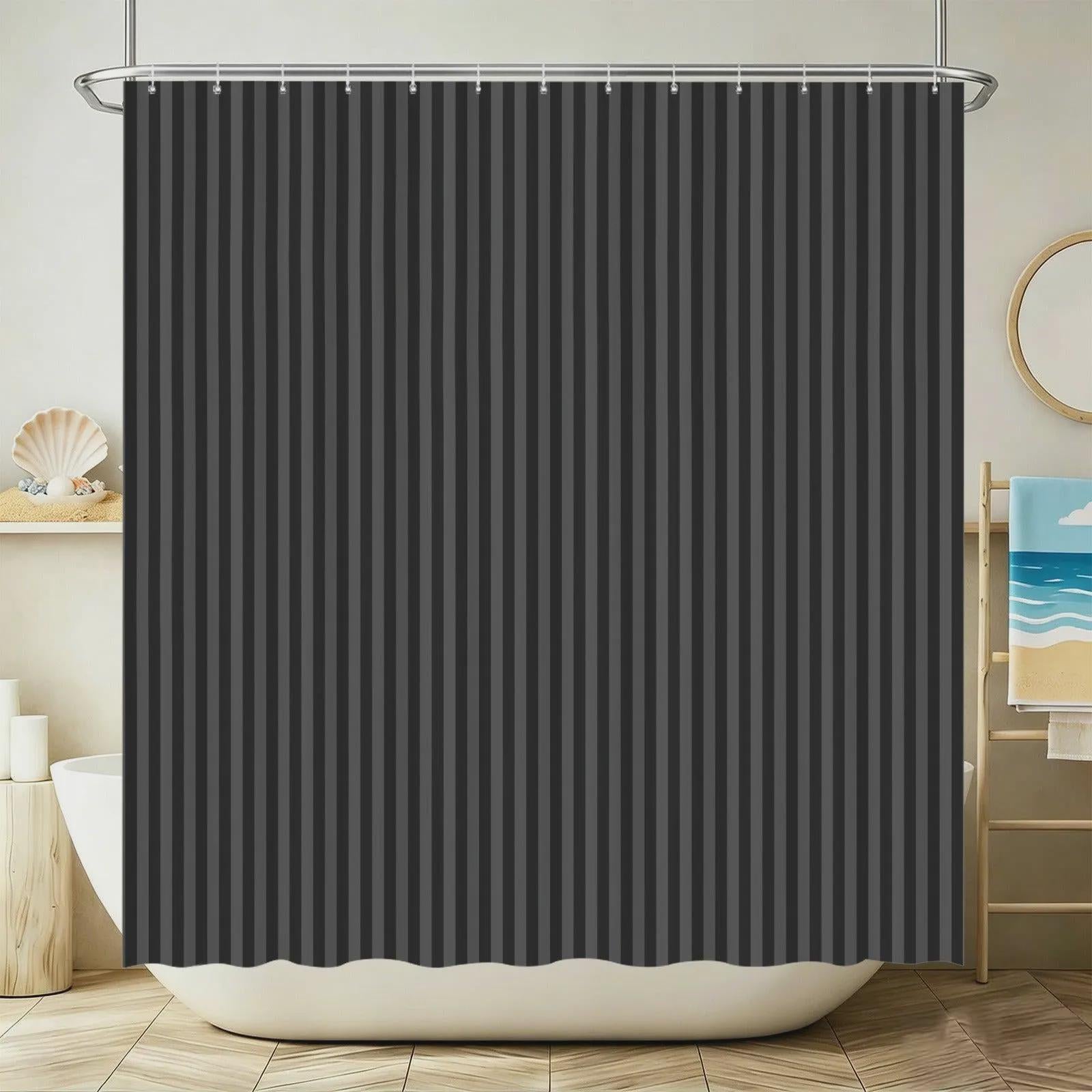 Black Gray Striped Bath Mat Set, Toilet Lid Cover, Contour Rug, Monochrome Decor