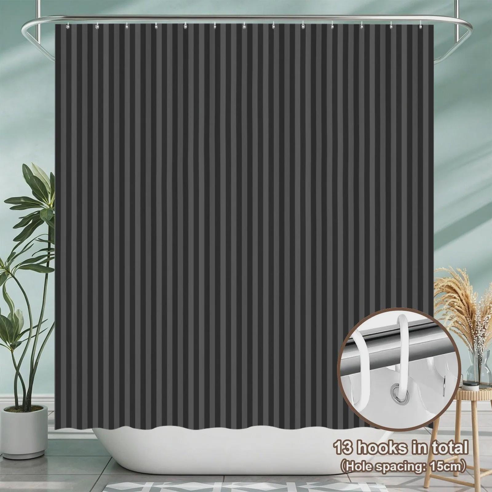 Black Gray Striped Bath Mat Set, Toilet Lid Cover, Contour Rug, Monochrome Decor