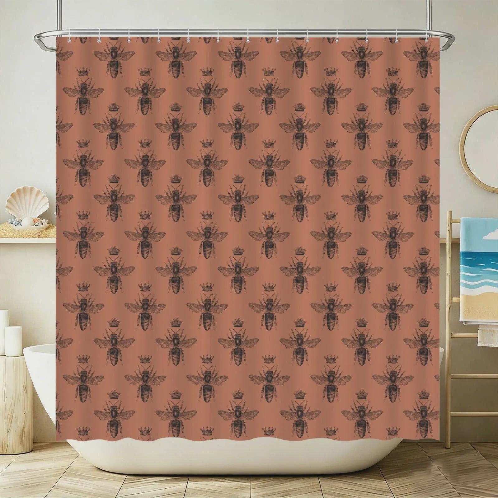 Queen Bee Terracotta Bath Mat Set, Vintage Insect Cottagecore Bathroom Rug