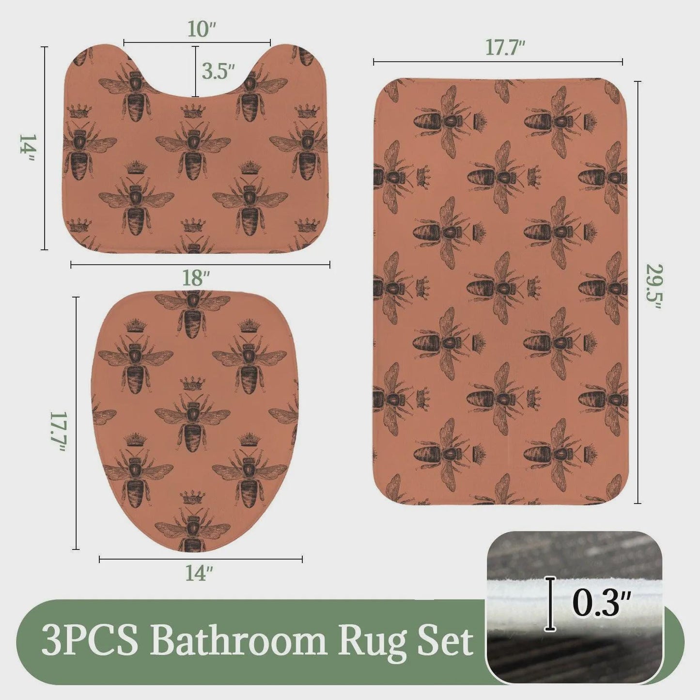Terracotta Bee Shower Curtain, Vintage Honeybee Bathroom Decor, Cottagecore Insect Bath Curtain