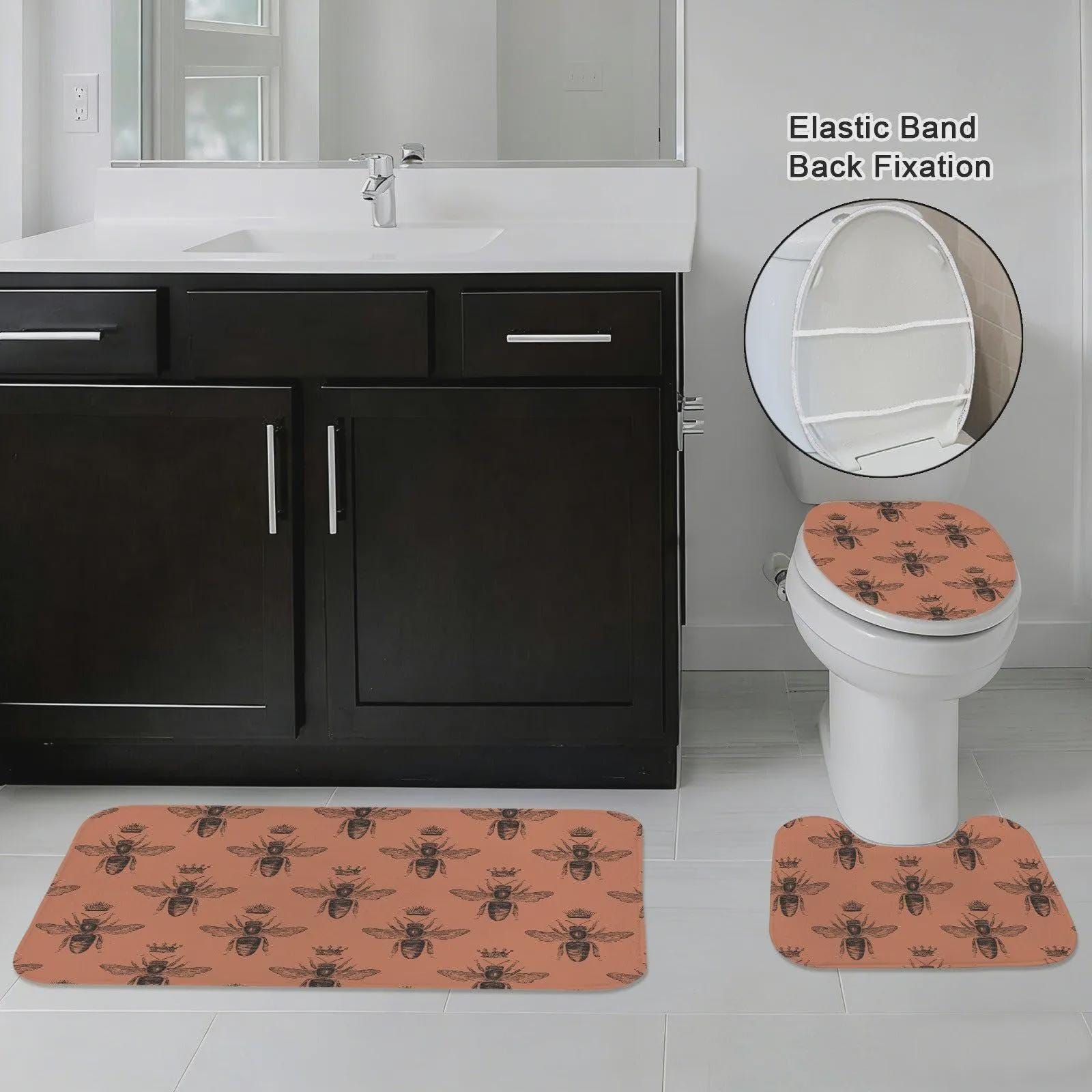 Terracotta Bee Shower Curtain, Vintage Honeybee Bathroom Decor, Cottagecore Insect Bath Curtain