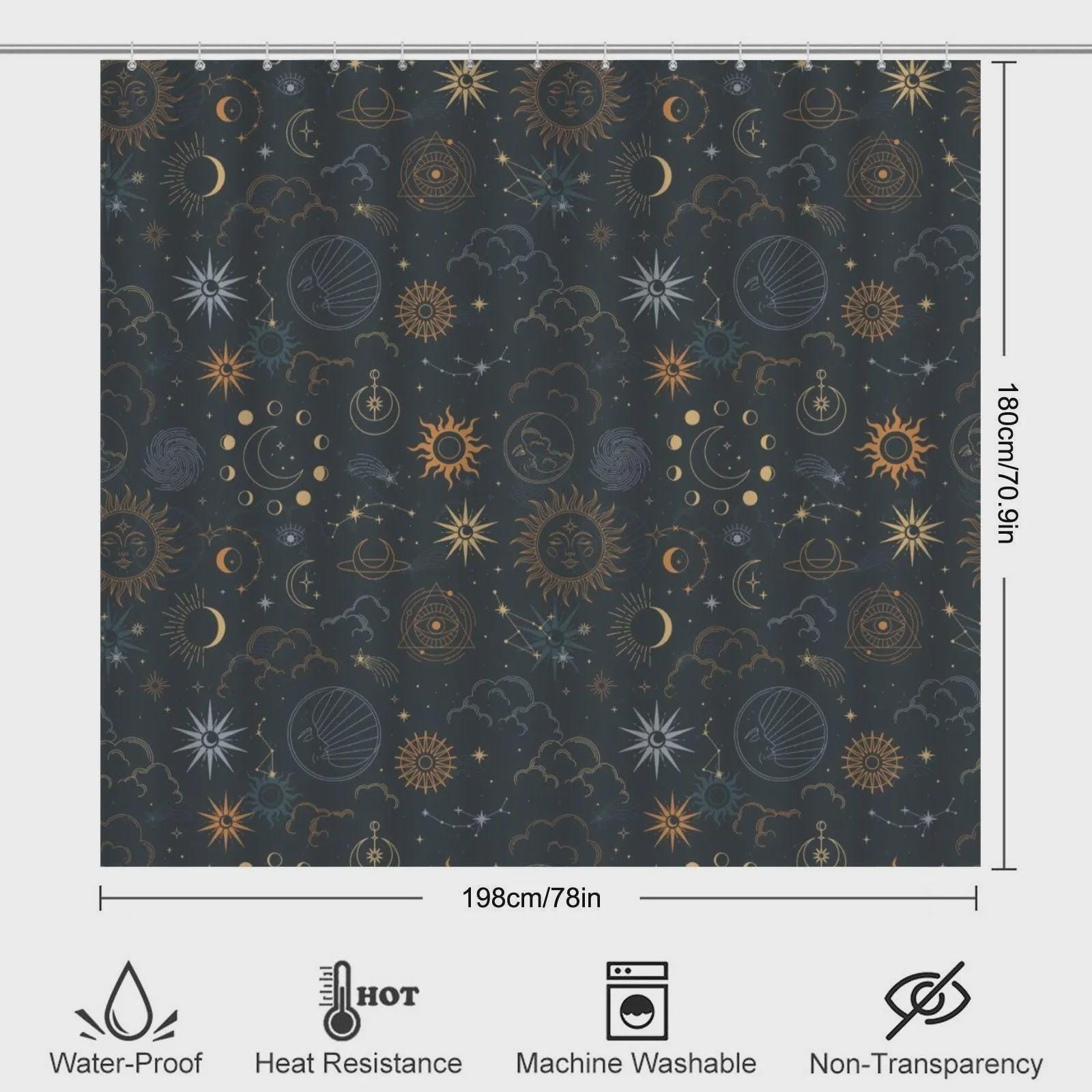 Sun Moon Bathroom Rug Set, Navy Gold Celestial Astrology Bath Mat Trio
