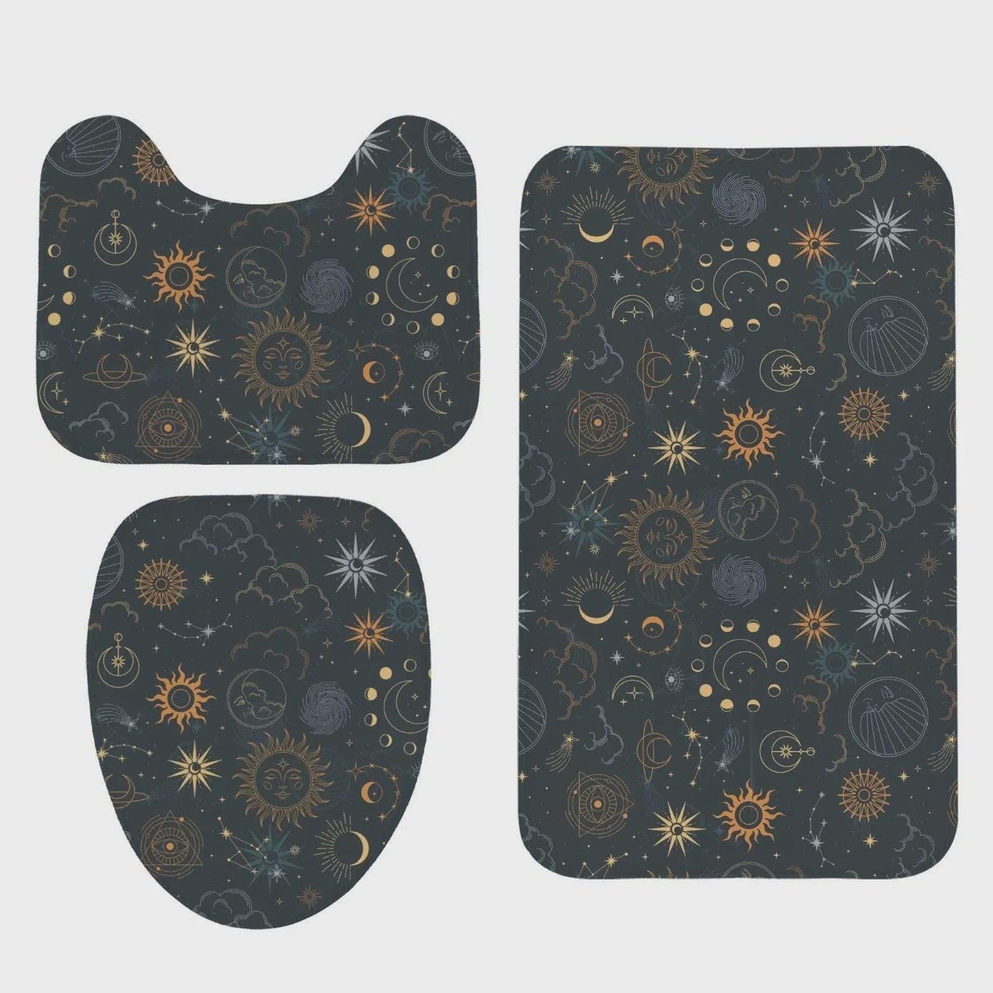 Celestial Sun Moon Shower Curtain, Navy Gold Stars Mystic Bathroom Decor