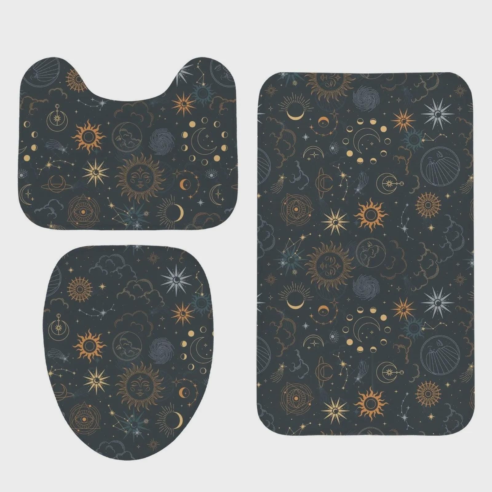 Celestial Sun Moon Shower Curtain, Navy Gold Stars Mystic Bathroom Decor