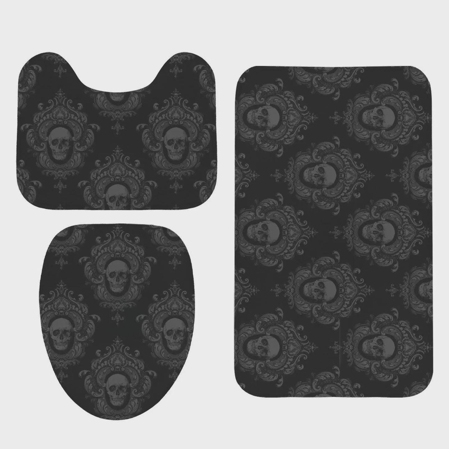 Gothic Skull Shower Curtain, Black Damask Victorian Bath Decor