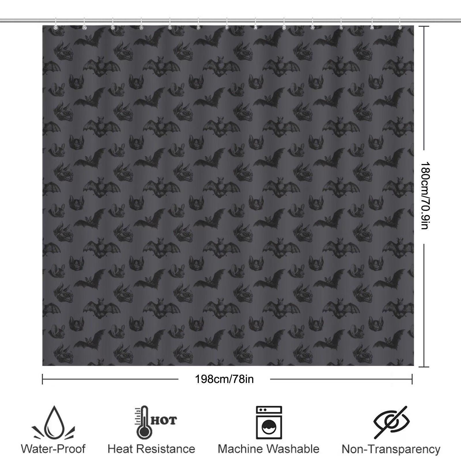 Halloween Bat Bathroom Rug Set, Charcoal Gray Spooky Toilet Trio, Gothic Bath Decor