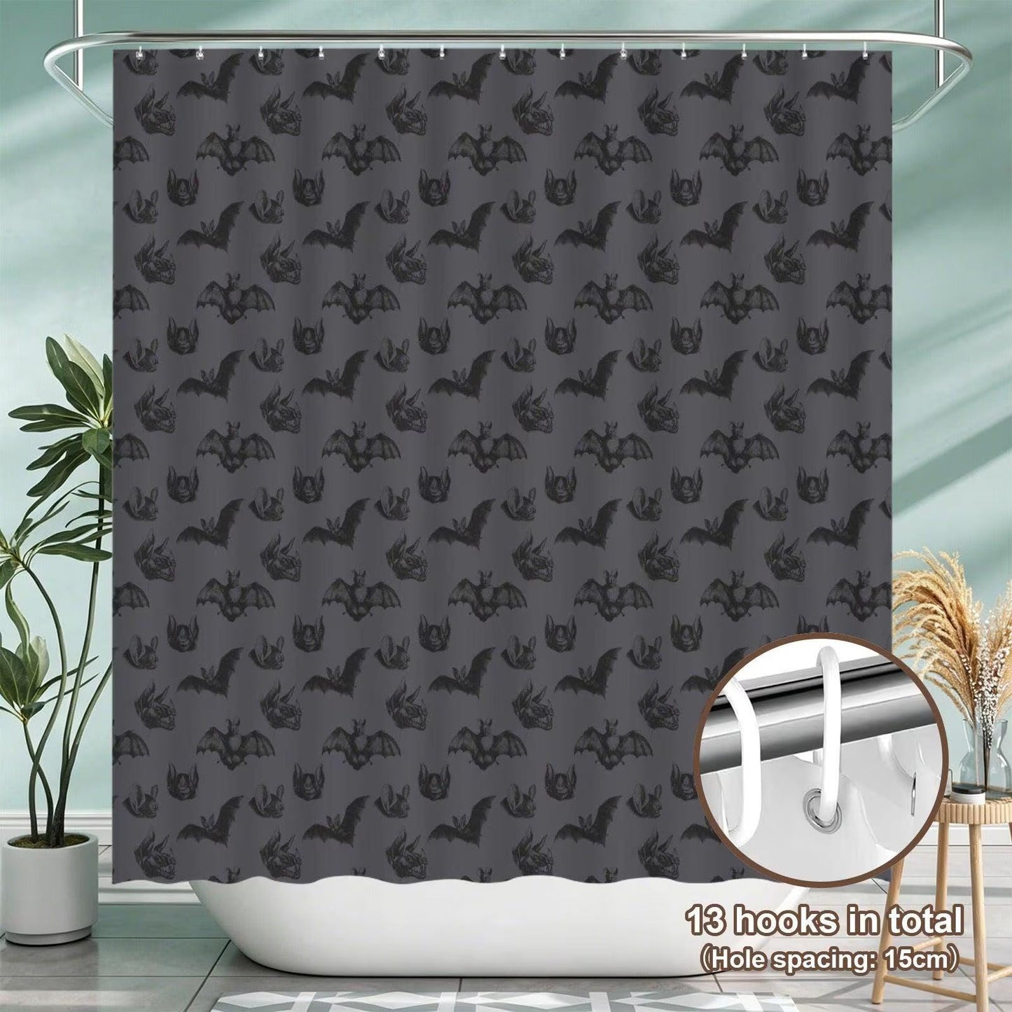 Halloween Bat Bathroom Rug Set, Charcoal Gray Spooky Toilet Trio, Gothic Bath Decor