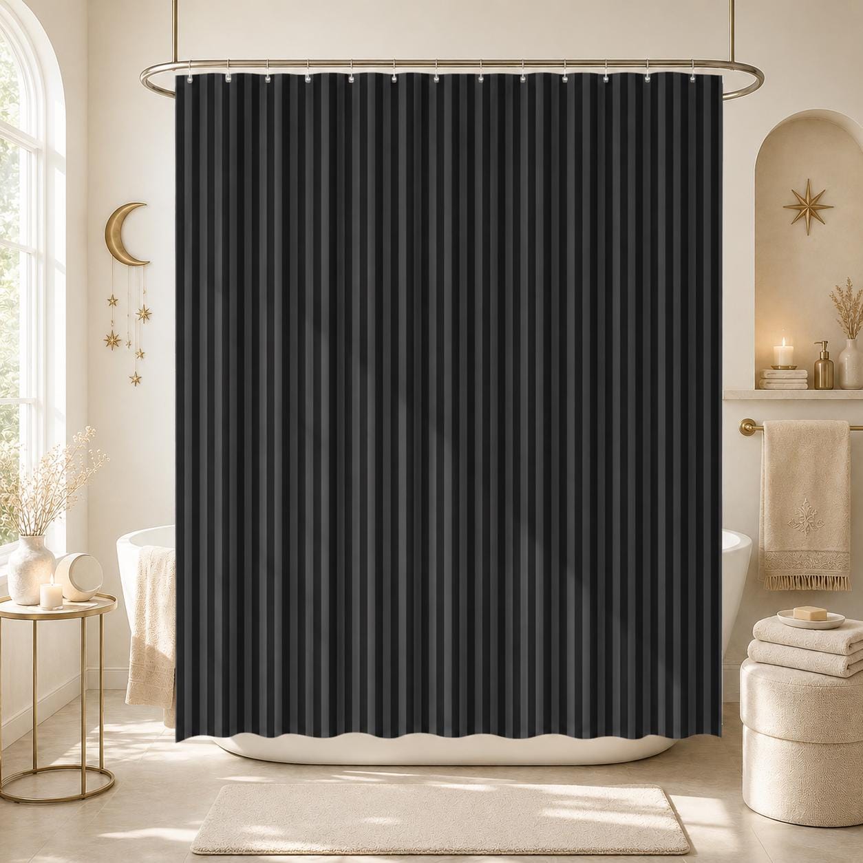Black Vertical Stripe Shower Curtain, Moody Gothic Bathroom Decor