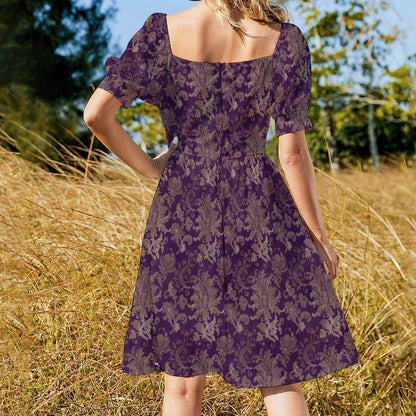 Purple Baroque Damask Fit and Flare Midi Dress
