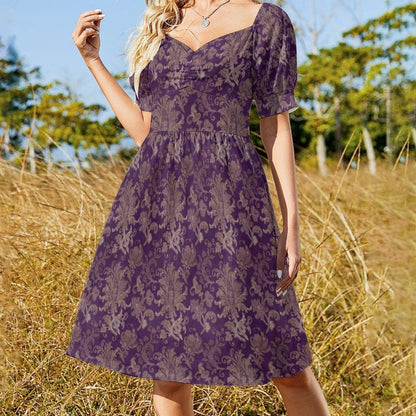 Purple Baroque Damask Fit and Flare Midi Dress