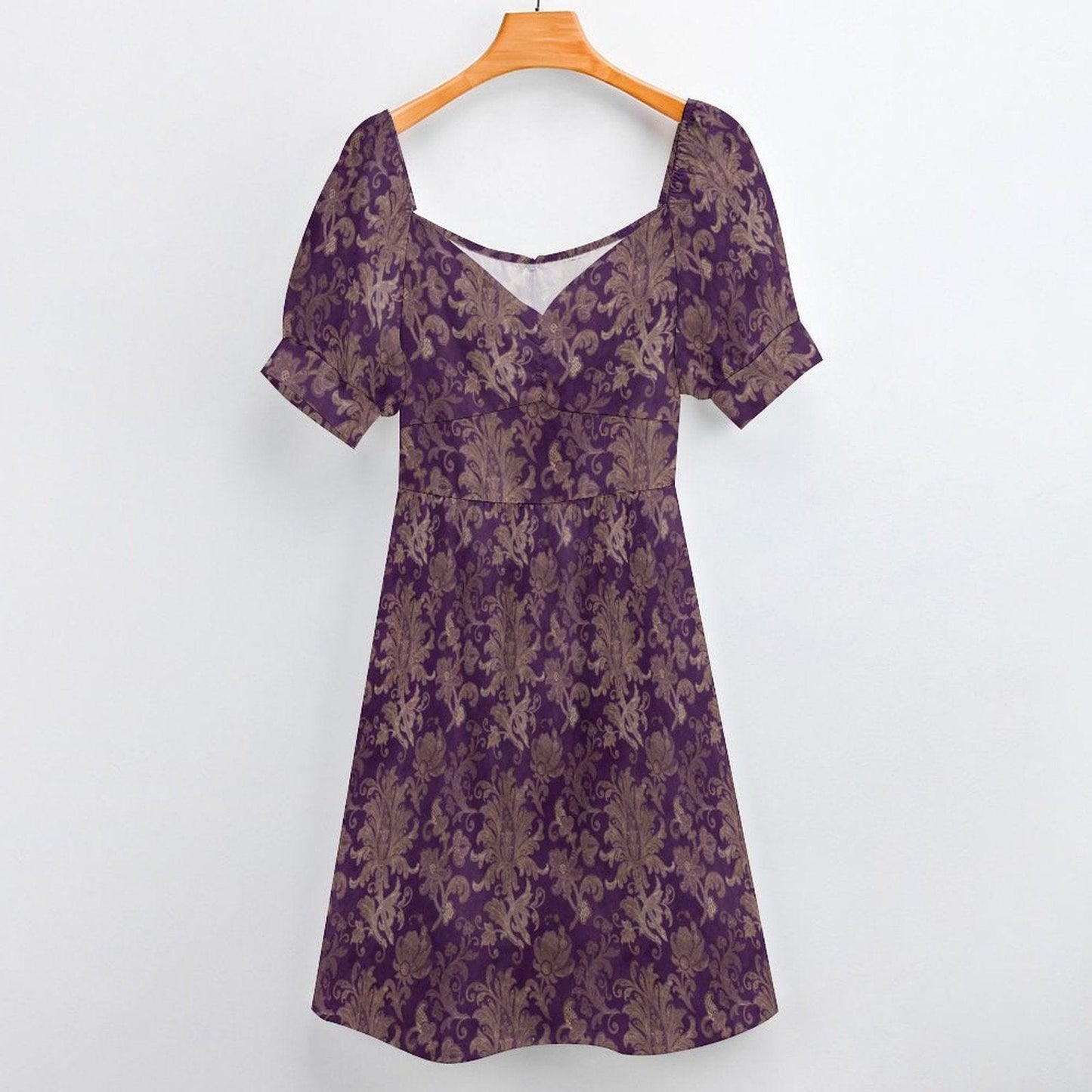 Purple Baroque Damask Fit and Flare Midi Dress