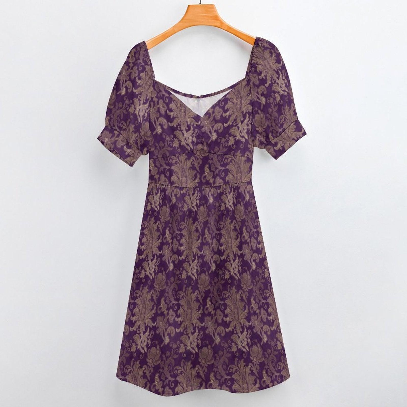 Purple Baroque Damask Fit and Flare Midi Dress