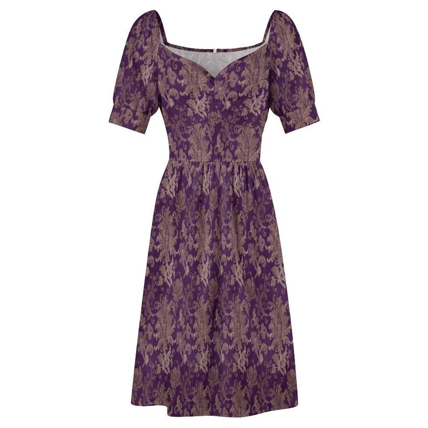Purple Baroque Damask Fit and Flare Midi Dress