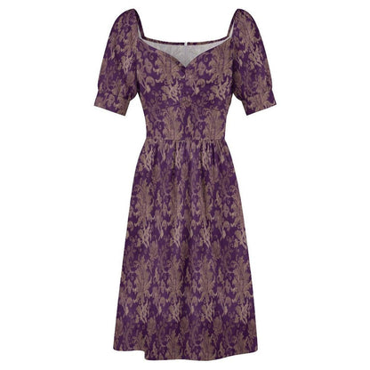 Purple Baroque Damask Fit and Flare Midi Dress