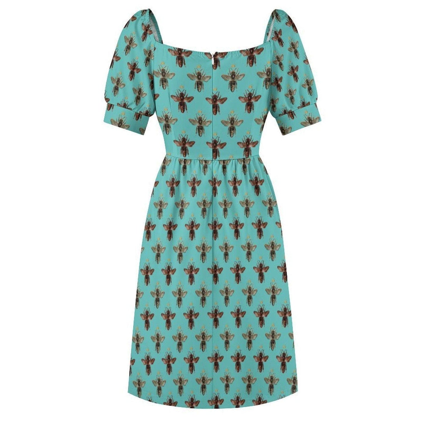 Aqua Honey Bee Print Midi Dress