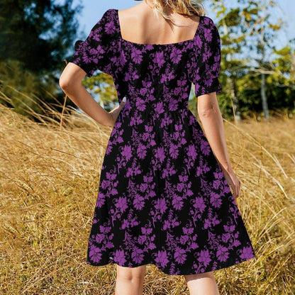 Black Purple Damask Skater Dress
