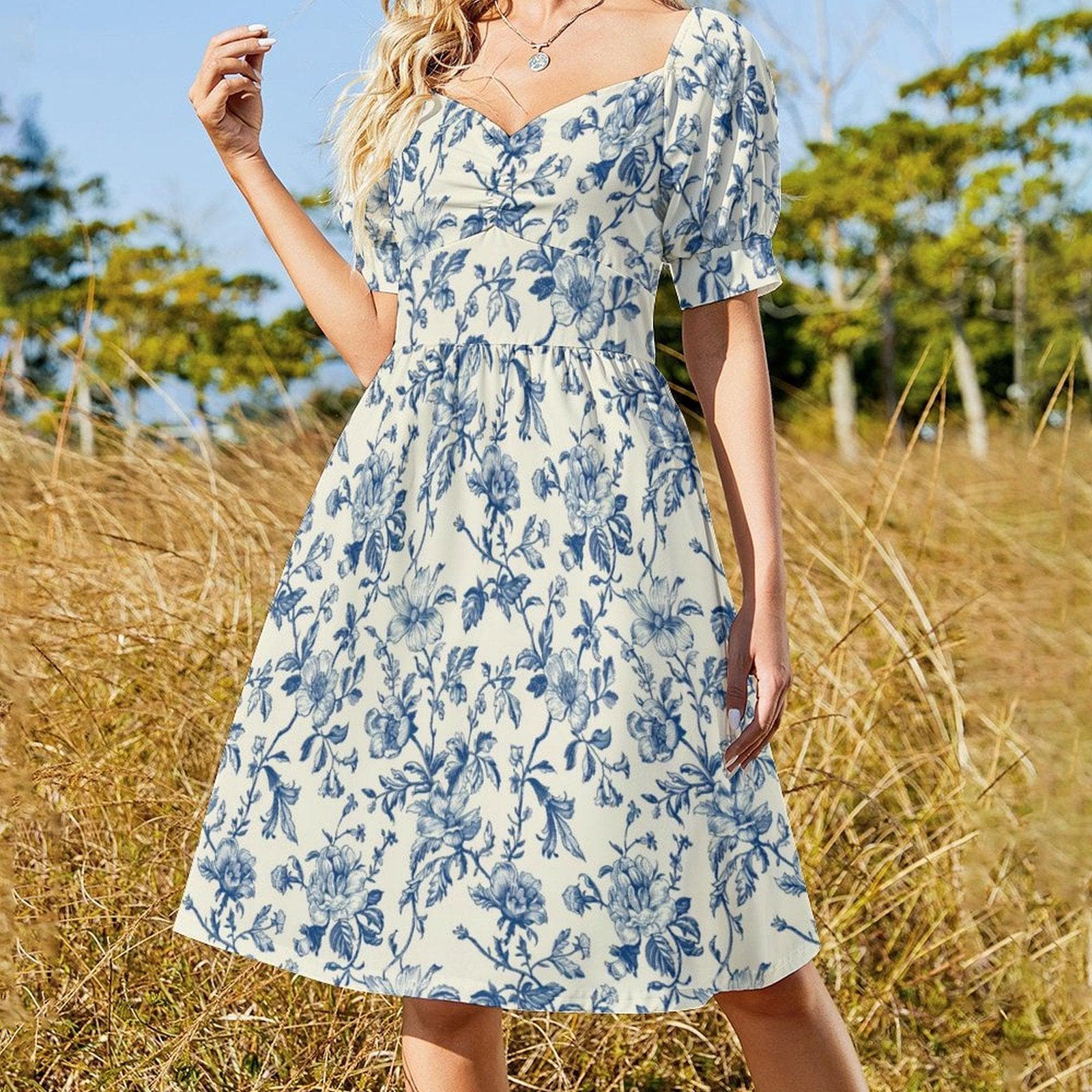 Blue Toile Midi Dress