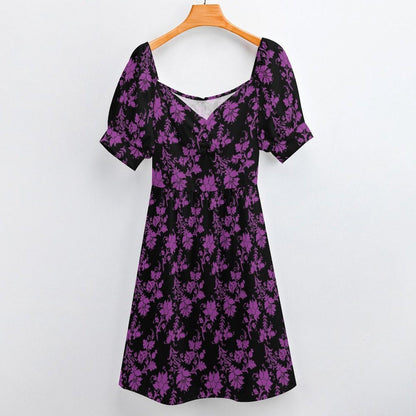 Black Purple Damask Skater Dress
