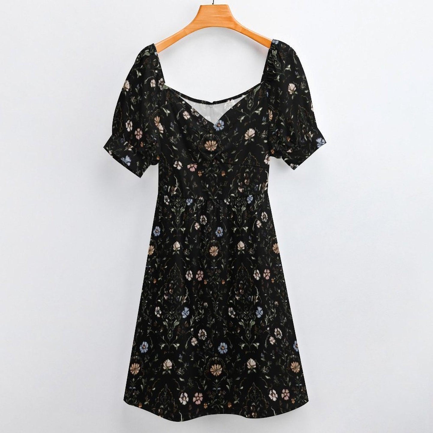Black Floral Sweetheart Midi Dress