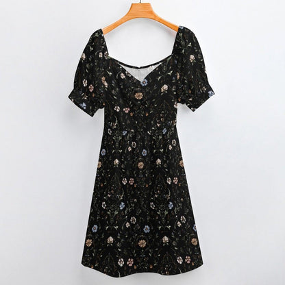 Black Floral Sweetheart Midi Dress